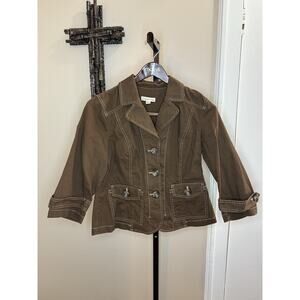 Coldwater Creek Women’s Brown Cotton Jacket with 3/4 Length Sleeves Size 12